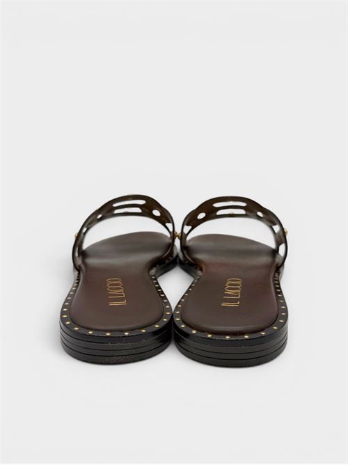 Ciabatta flat in suede cuoio con trafori e borchie IL LACCIO | P100CROSTACUOIO
